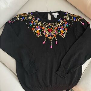 Claudia Barnes Black Sweater with stunning Multicolor Embellishments!